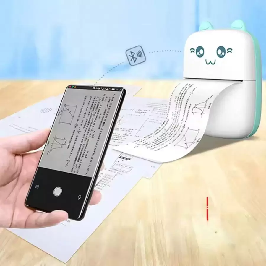 Mini Kawai Miniature Cat Shaped Thermal Printer - Blue - View 1