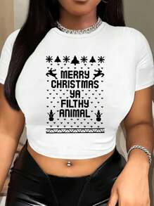 Letter Printed Short T-Shirt, Y2K Spring And Summer Short-Sleeved Crop Top, Women's