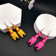 1 Pair Funny & Creative Mini Scream Chicken Dangle Earrings, Suitable For Men And Women Everyday Wear And Festivals