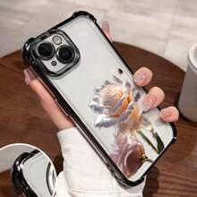 适用于 iPhone 16/15/14/13/12/11 Pro Max 的水晶玫瑰手机壳，美观且具有镀层四角防摔设计。它由 TPU 材料制成，可作为保护壳。适合家人、朋友、孩子、生日、春季、假日、男朋友、女朋友、情人节的礼物适合家人、朋友、孩子、生日、春季、假日、复活节的礼物 - 黑色 - 查看 1