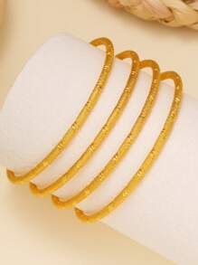 4pcs Luxury 18K Gold Plated Copper Bracelets For Women, Suitable For Party, Gift And Everyday Wear