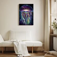 Póster de lienzo enmarcado de 1 pieza, pinturas en lienzo de arte de pared de medusas interestelares, regalo ideal para dormitorio, sala de estar, pasillo, arte de pared, decoración de pared, decoración de invierno, decoración de habitación