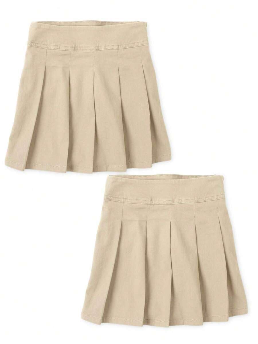 The Children's PLACE Girls Uniform Stretch Pleated Skort 2-Pack Tan Navy Blue - 沙 - 查看 1