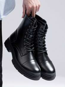 VOSTEY SHOESMORE Men's Fashion Black Boots High Top Motorcycle Boots Waterproof Boots For Men - AMY8148A-黑色 - 查看 3
