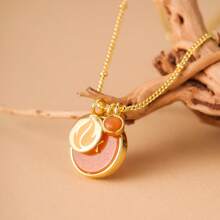 1 件时尚小众火焰五角星圆形吊坠项链，女士可爱炫酷派对珠宝，独特的女友礼物 - 金黃色 - 查看 3