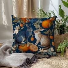 1pc Vintage Morris Style Rabbit Print Pillow Case, Single-Sided Peach Velvet Fabric, 45*45CM/18*18inch Cushion Cover, Suitable For Modern Minimalist Sofa, Living Room Decor, Gift