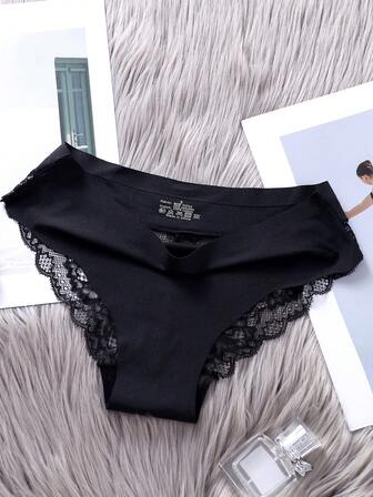 4pcs/Pack Women's Seamless Ice Silk Lace Sexy Sheer Mesh Crotch Briefs Panties Underwear