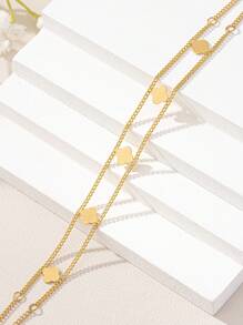 1pc Minimalist & Luxury Style Double Chain Four-Leaf Clover Necklace, Retro-Artistic, Elegant Design Lucky Grass Clavicle Chain, Suitable For Women Office, Social Gatherings, Vacation, Beach, Back To School, Graduation, Student Gift, Teacher Gift