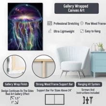 Póster de lienzo enmarcado de 1 pieza, pinturas en lienzo de arte de pared de medusas interestelares, regalo ideal para dormitorio, sala de estar, pasillo, arte de pared, decoración de pared, decoración de invierno, decoración de habitación