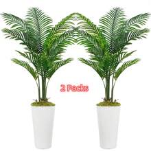 1/2 Packs Artificial Palm Trees 5FT Fake Tree With White Tall Planter Faux Tropical Areca Floor Plant In Pot Artificial Plants With Natural Wood Trunk And Lifelike Leaves Fake Green Plants For Home Office Living Room Decor Indoor - 綠色 - 查看 10