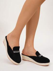 Women's Comfortable Non-Slip Apricot Jute Rope Black Platform Wedge Sandals, Spring & Summer Resort Wear - Black - View 6