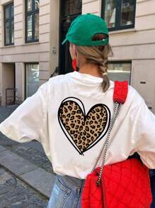 Tween-Mädchen 1 Stück lockeres weißes Kurzarm-T-Shirt mit Herz-Grafik, bequemes Sommeroberteil für Studenten