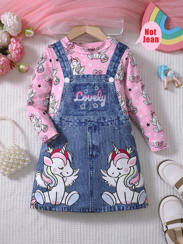 Girl Printed Cute Tie-Dye Unicorn 3D Printed Dress--Round Neck Knitted Long Sleeve Dress Spring And Autumn Party Gift Young Girl Clothes Girls