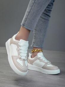 Damen Lässig Sneaker, modische minimalistische weiße Schuhe, leichte Street-Style Skaterschuhe