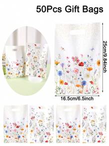 10/20/50 件，春花主题塑料礼品袋，16.5*25 厘米，感谢蝴蝶手提袋，适用于母亲节、婚礼、生日、烘焙用品、春夏派对装饰