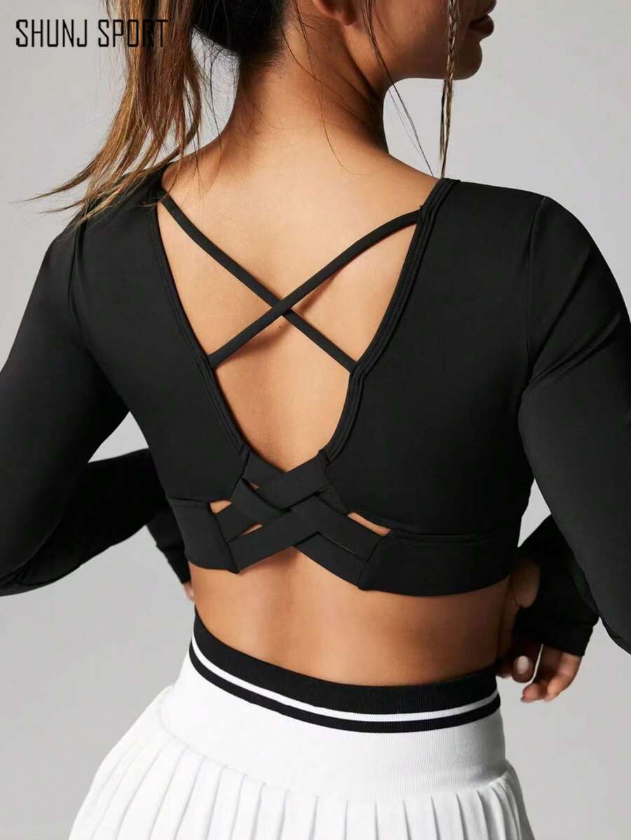 Tricou cu mânecă lungă pentru yoga, cu spate frumos, pentru slăbire, pentru damă