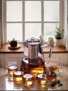 1 件玻璃茶壶茶具套装，家用耐热花茶壶带过滤器