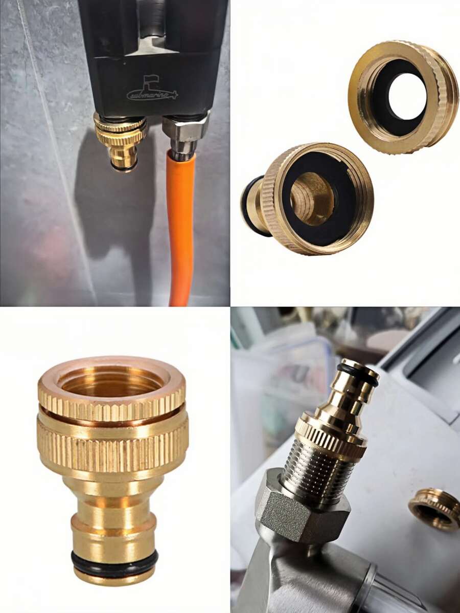 2pcs/4pcs/6pcs Brass Faucet Tap Connector 1/2'' 3/4'' Thread Quick Adapter Washin Machine Gun Fast Connect Fitting Hose 2 In 1 Tap Water Pipe Connect Tap Adapter Spray Nozzle Tool Set - Multicolor - View 1