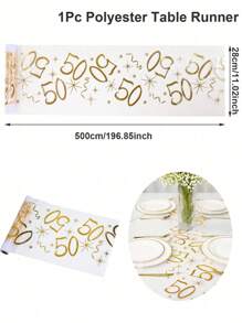 1pc,18/30/40/50/60/70 Years Old Polyester Table Runner,275*28cm,Hot Stamping Mesh Design Table Runner,18th Birthday Party Table Decor,40th 50th 60th Anniversary Retirement Party Supplies,Birthday Party Table Cover