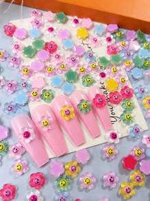 50pcs/Pack Multi-Color Resin Flower Nail Art Stickers, Blooming Sunflower, Transparent Petals, Japanese Wedding Design, Women's Nail Art DIY, Nail Art Decorations, Nail Art Supplies, Nail Jewelry Nails - Multicolor - View 2