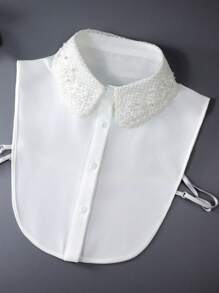 1 pezzo Maglia da donna con colletto a fiori decorati con perline, orlo a volant a quadri, adatta come strato base sotto maglioni e Maglietta, per primavera, estate, autunno e inverno - Multicolore - Visualizzare 17