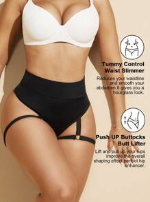 1 pieza Conjunto de modelador femenino negro - Entrenador de cintura, Elevador de glúteos, Body con tirantes ajustables Control del abdomen Vestido liso Pantalones cortos moldeadores Ropa interior Bragas Modelador