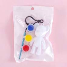 Set de manualidades de creación DIY que incluye un llavero con diseño de oso fluido estilo graffiti, conejo de orejas largas y pequeña decoración de alien, con base blanca para pintar a mano (Incluye: 3 colores u 12 colores de pinturas acrílicas y pinceles) (Colores de accesorios al azar), Vuelta al colegio