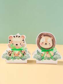 12 pièces Boîte cadeau thème animal, Mini boîte cadeau animal de la jungle avec ruban vert, boîte d'emballage style animal de la jungle pour la décoration de salle de fête d'anniversaire, baby shower, faveurs de fête de printemps