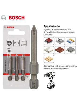  Bosch Accessories Screwdriver Head Extra Hard Hexagonal Handle Cross Screwdriver Head Suitable For Electric Screwdriver, Electric Drill, Impact Drill