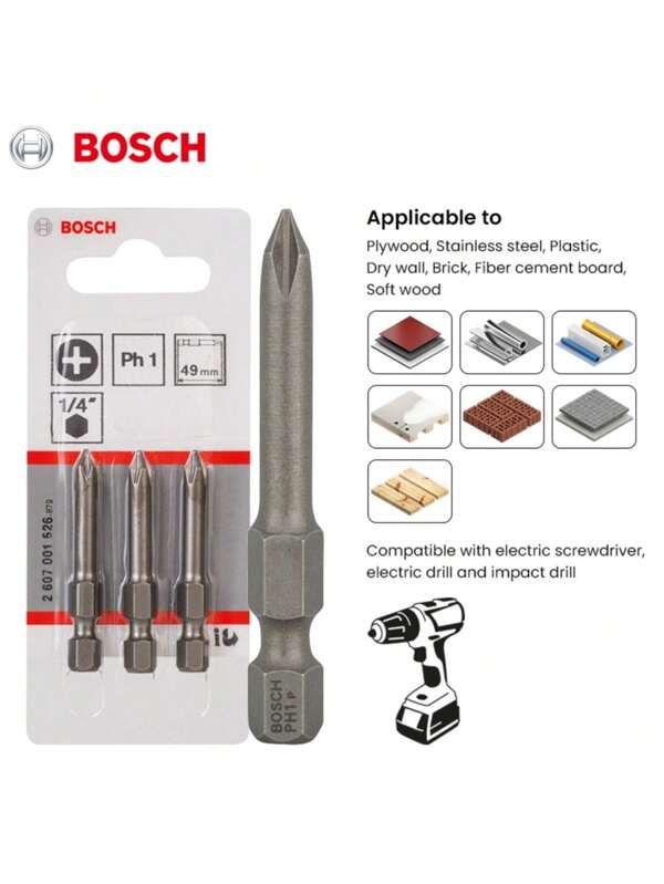 bosch Bosch Accessories Screwdriver Head Extra Hard Hexagonal Handle Cross Screwdriver Head Suitable For Electric Screwdriver, Electric Drill, Impact Drill
