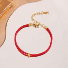 Minimalist Red String Titanium Steel Single Gold Bead Lucky Charm Bracelet