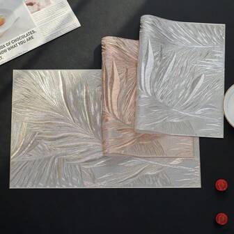 Thickened Square Feather PVC Placemats, Waterproof Non-Slip Heat Insulation, Luxury Hotel & Restaurant Holiday Decor Dining Table Mat, 1pc/4pcs/6pcs
