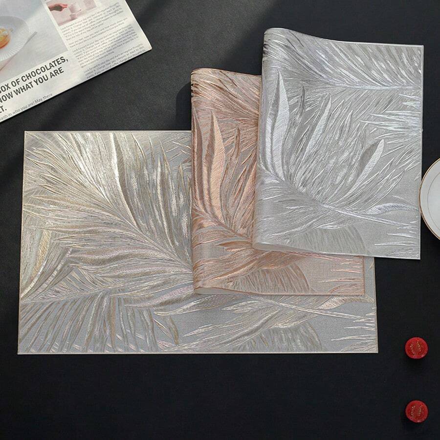 Thickened Square Feather PVC Placemats, Waterproof Non-Slip Heat Insulation, Luxury Hotel & Restaurant Holiday Decor Dining Table Mat, 1pc/4pcs/6pcs - Square Feather Placemat - View 1