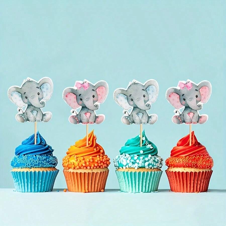12pcs/Set Hiasan Kue Gajah Biru & Merah Muda Kreatif untuk Pengungkapan Jenis Kelamin Bayi, Dekorasi Pesta Ulang Tahun dan Baby Shower - MultiWarna - View 1