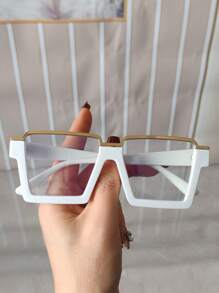 1pc Unisex Vintage Large Frame Clear Lens Glasses, Decorative Glasses Frame