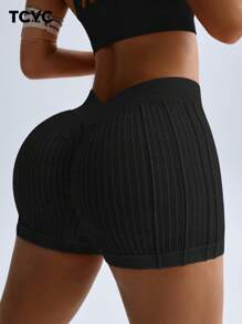 TCVC 女士无缝水洗纯色运动短裤高腰提臀紧身收腹蜜桃臀百搭运动休闲瑜伽裤亲肤面料