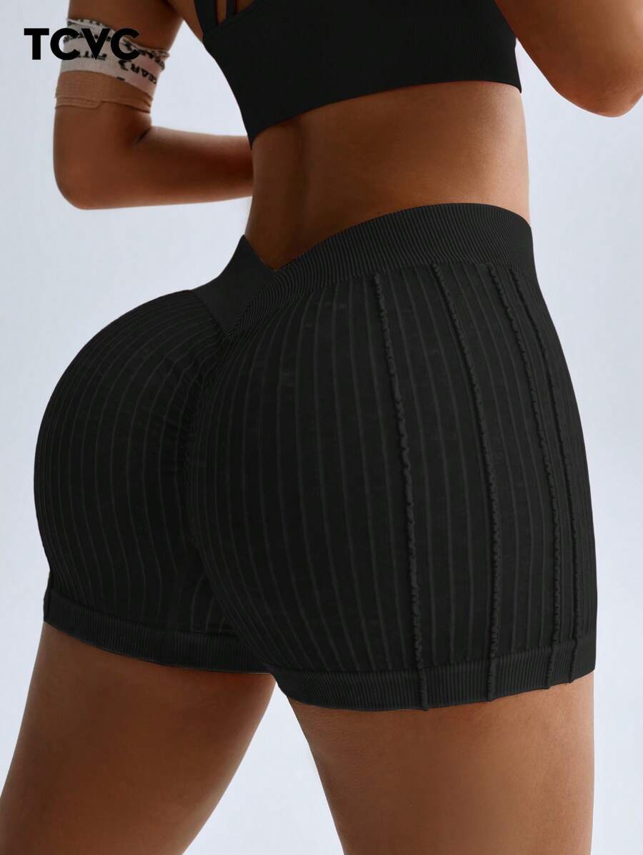 TCVC 女士无缝水洗纯色运动短裤高腰提臀紧身收腹蜜桃臀百搭运动休闲瑜伽裤亲肤面料