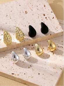 4/6/8pcs Fashionable Teardrop Design Gold Metal Texture Earrings Set, Lightweight CCB Material Jewelry Accessories For Women - Teardrop - View 14