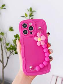 Białe etui na telefon 1 szt. Modne faliste etui na telefon TPU odporne na wstrząsy z dekoracją bransoletki z pereł DIY, kompatybilne z 11 12 13 14 15 Pro Max 16 Plus