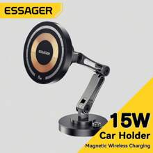 ESSAGER 15W Magnetic Car Phone Holder With Wireless Charging Function Compatible With Apple Phone Charger