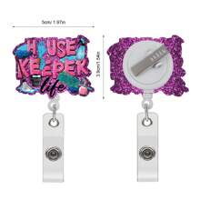 Carrete de insignia de acrílico morado con brillo, clip de insignia ajustable, para trabajo, voluntarios, personal de oficina, portador de tarjeta de identificación con cordón