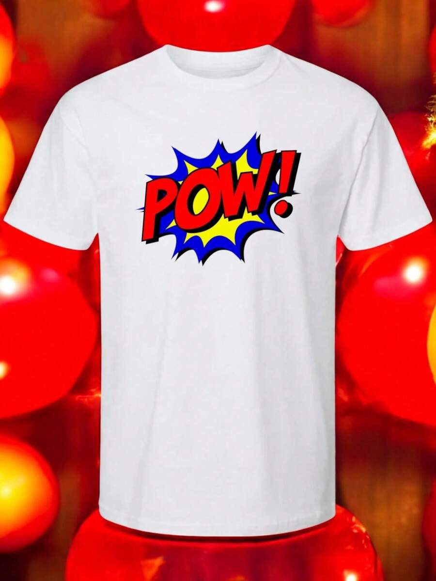 Pow- Top Casual de Verano en Negro, Diseño Gráfico Blanco, Tejido de Poliéster Cómodo para Atuendo Casual, Ropa de Playa | Cuello Redondo Casual | Camiseta Ligera, Camisa de Playa Tejido Transpirable 220g algodón pesado - Blanco - Ver 1