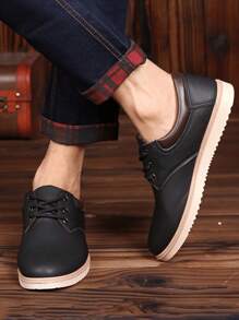 Casual de los hombres antideslizante zapatillas de deporte de color sólido, impermeabilización punta redonda con cordones parejas zapatos planos formales, adecuados para los viajes diarios, lugar de reunión, traje a juego,Zapatos de negocios