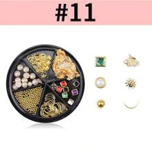 6 Grid 3D Nail Decoration Pendant Alloy Butterfly Shell Seahorse Starfish Pearl Ruby Color Round Beads 3D Metal Pendant Suitable For Nail Art Jewelry Making Technology DIY Nail Charms Nail Gems Nail Supplies