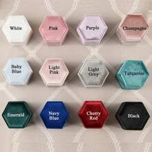 1pc Personalized Hexagonal Velvet Ring Box, Wedding/Engagement/Proposal Ring Box, Modern Ring Box, Anniversary Gift, Customized Name Wedding Ring Box With Dual Compartments