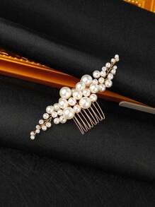 优雅珍珠婚礼发梳 新娘侧梳 新娘发饰 女士和女孩适用 (金色) - 金色 - 查看 5