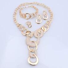1 Set Luxury Minimalist Crystal Geometric Pattern Necklace Bracelet Earrings Ring Jewelry Set, Suitable For Women's Wedding, Prom, Party, Banquet Wear, Ideal For Holiday And Birthday Gifts