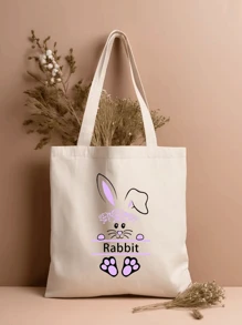 1pc Customized Large Capacity Fashionable Minimalist Portable Single-Compartment Tote Bag, Unique, Customized Name/Logo, Suitable For College Students, Office, Grocery Shopping, Walking, Personalized, DIY Gift, Foldable