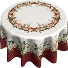 1pc White Small Flower Design Round Tablecloth,Polyester Table Cover - Perfect For Spring Theme Home Kitchen Dining Party Decoration And Room Decor,Spring And Summer Decoration