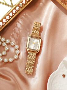 1 pièce Montre-bracelet élégante pour femmes en acier inoxydable, cadran carré, montre à quartz de luxe classique, (sans boîte de montre)